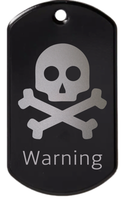 Warning skull  #4 engraved tag